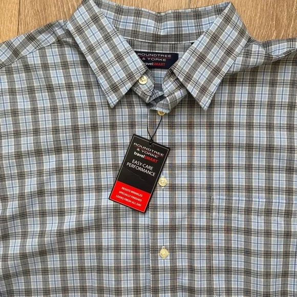 Roundtree & Yorke Blue and Gray Casual Button Down Shirt - Picture 10 of 12